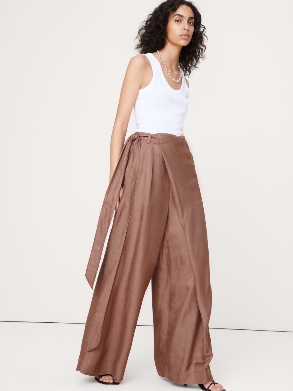 NWT Banana Republic Viscose Linen Palazzo Brownstone Mauve Pants Sz XS/P